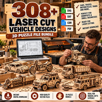 308+ Laser Cut Vehicle Designs Bundle – 3D Puzzle SVG & DXF Files
