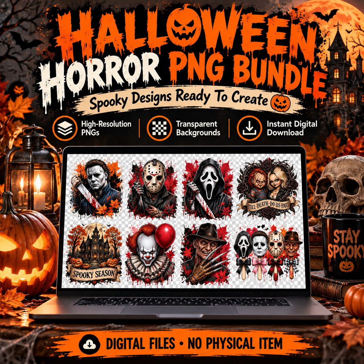 40 Halloween Horror PNG Bundle – Spooky Designs