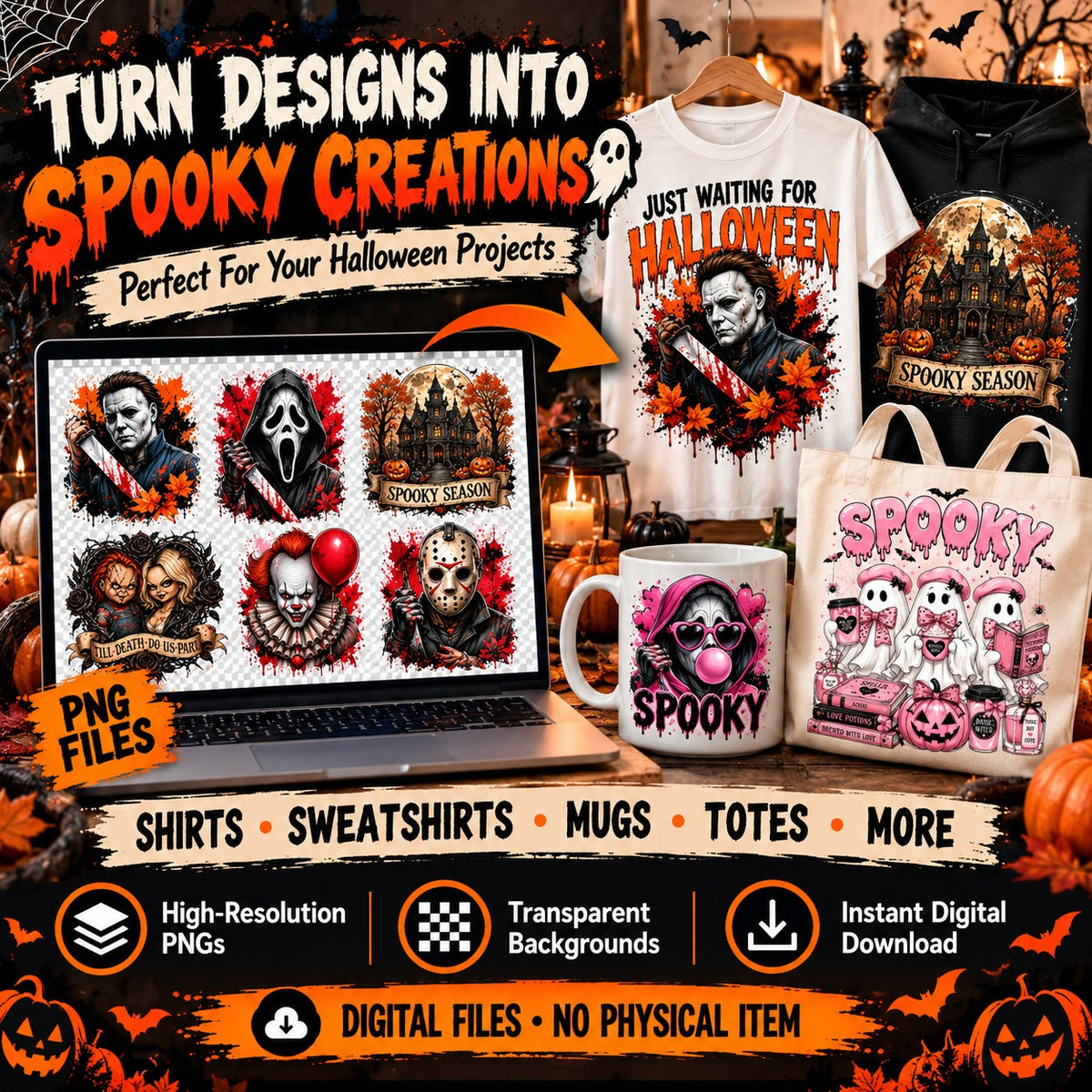 40 Halloween Horror PNG Bundle – Spooky Designs