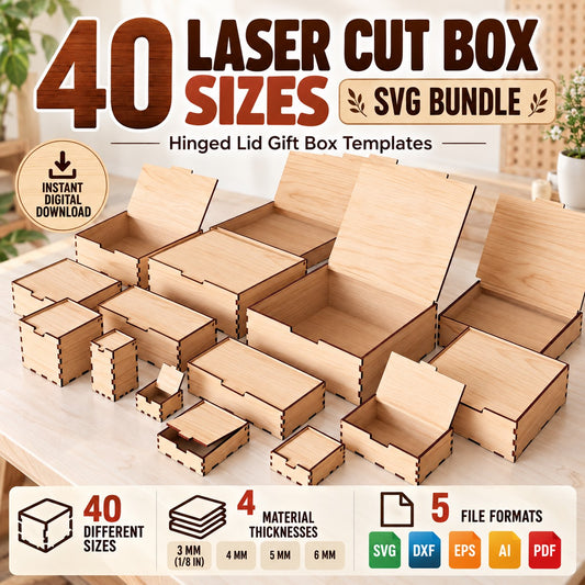 40 Laser Cut Box SVG Bundle – Hinged Lid Templates