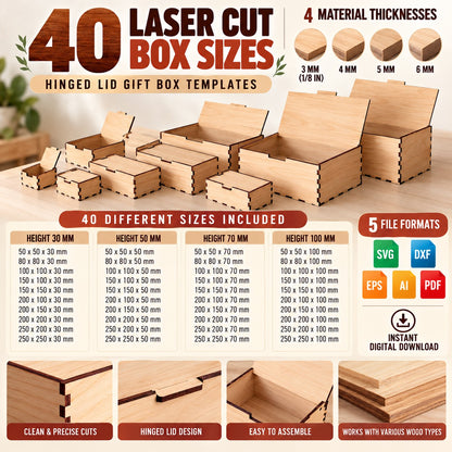 40 Laser Cut Box SVG Bundle – Hinged Lid Templates