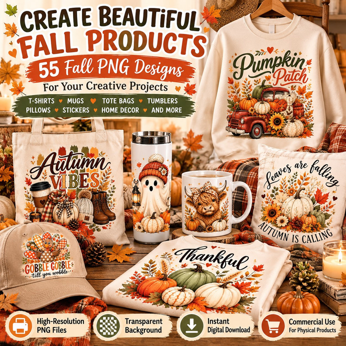 55 Fall PNG Bundle – Autumn & Pumpkin Designs