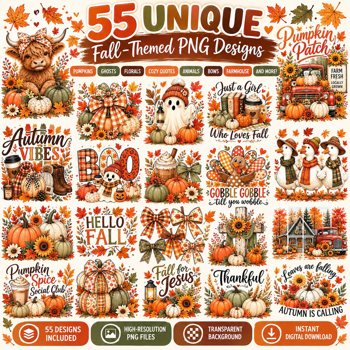 55 Fall PNG Bundle – Autumn & Pumpkin Designs