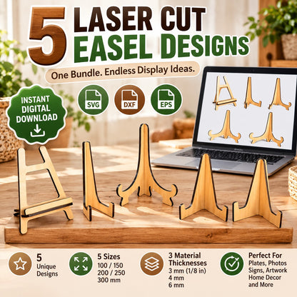 5 Wooden Easel Stand Laser Cut Designs – SVG, DXF & EPS Bundle