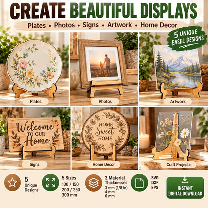 5 Wooden Easel Stand Laser Cut Designs – SVG, DXF & EPS Bundle