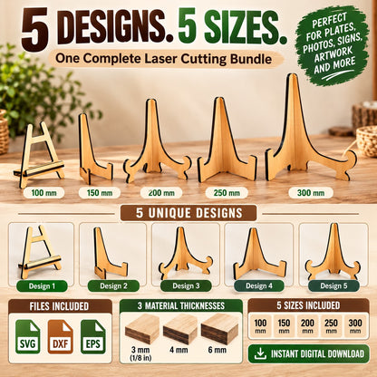 5 Wooden Easel Stand Laser Cut Designs – SVG, DXF & EPS Bundle