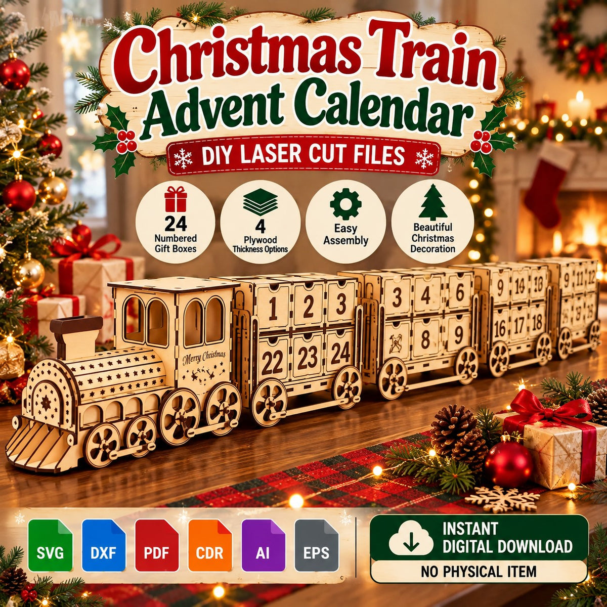 Christmas Train Advent Calendar SVG – Laser Cut Files