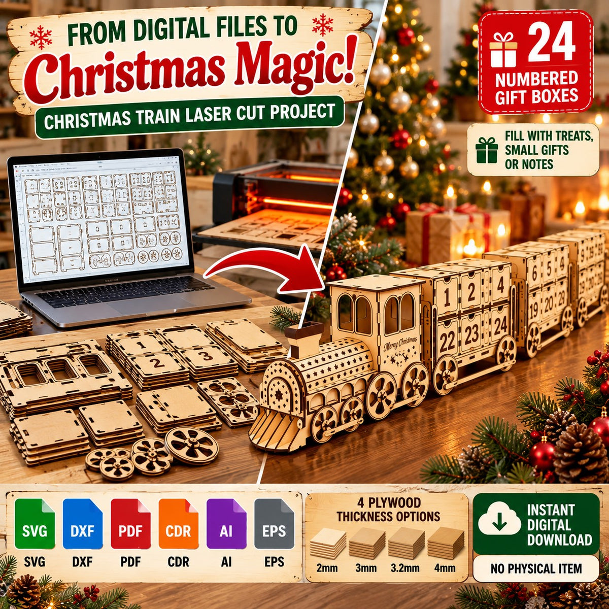 Christmas Train Advent Calendar SVG – Laser Cut Files