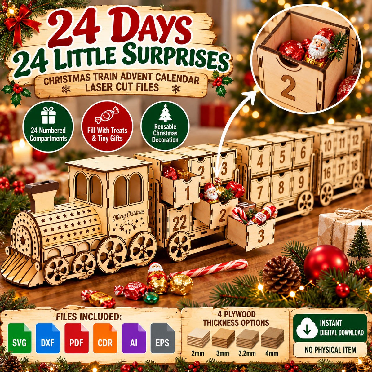 Christmas Train Advent Calendar SVG – Laser Cut Files