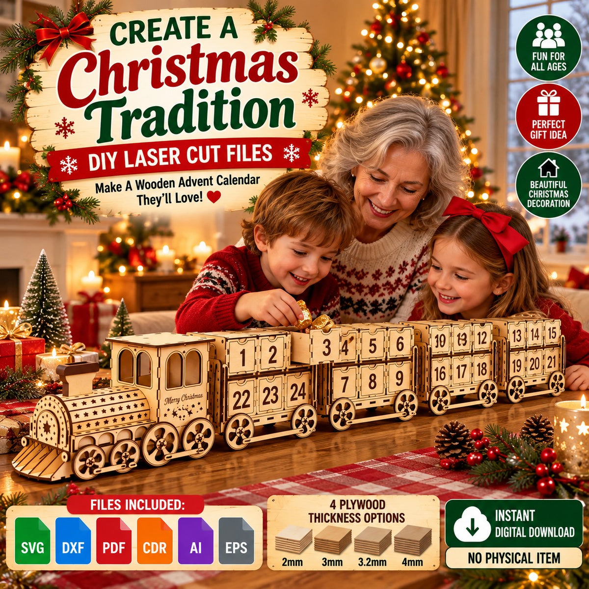 Christmas Train Advent Calendar SVG – Laser Cut Files